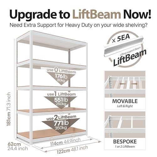 HOMEDANT House 48.1" W Deep 5 Tier Heavy Duty Garage Shelving Adjustable Metal Rack Storage Shelves Standing Shelf Unit Organizers Industrial Warehouse Basement White 1Pack - color: White, size: 48.1"W x 24.4"D