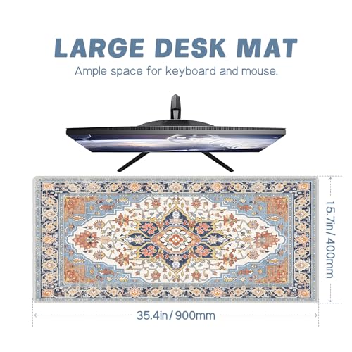 Baziabbo Cute Desk Mat,XXL Extended Large Mouse Pad,Gaming Mousepad with Stitched Edge,Non-Slip Rubber Base Keyboard Desk Pad for Home Office Study Game (Blue) - color: Blue