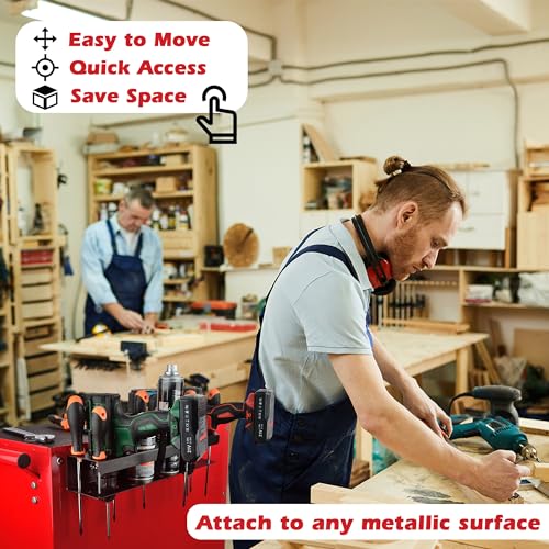 ULIBERMAGNET Power Tool Organizer Rack,Magnetic Heavy Duty Drill Holder,Wall Mount Metal Tool Rack with Screwdriver,Cordless Drill,Screw,Nail Storage,Utility Rack for Warehouse,Garage,Toolbox - style: Magnetic Power Tool Organizer with Parts Cup