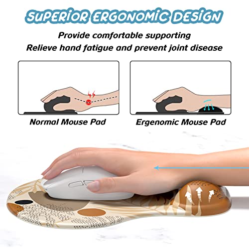 Hsurbtra Ergonomic Mouse Pad with Wrist Rest Support, Gel Mouse Pads with Non-Slip PU Base, Pain Relief Memory Foam Computer Mat, Cute Office Supplies Desk Decro Accessories, Brown - color: Boho Abstract Art, size: Normal