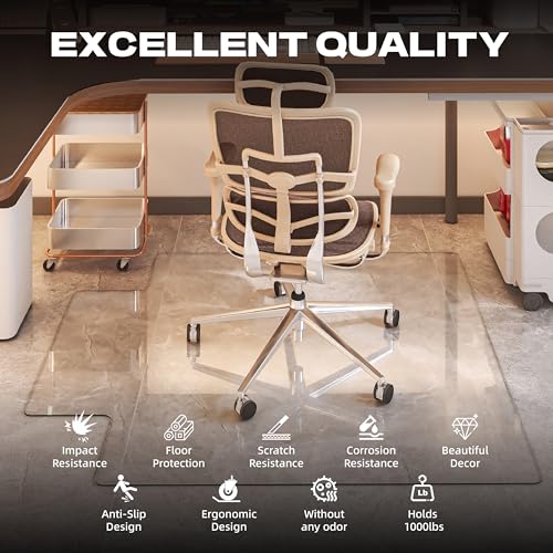 [Tempered Glass] 46“x36” Irregular Glass Chair Mat with Polished Edge Clear Office Chair Mat, Glides Smoothly, Suitable for Carpet or Hardwood Floors - color: Clear Irregular, size: 46"x36"