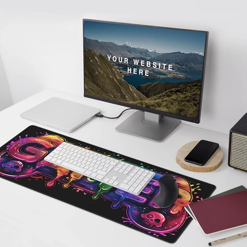 Gaming Mouse Pad, Extra Large Desk Mat, 35.4 x 15.7 Inches, Rectangular, Rubber, Anti-Slip Base, Gamer Print - color: Neon Gaming