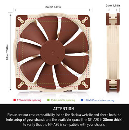 Noctua NF-A20 FLX, Premium Quiet Fan, 3-Pin (200x30mm, Brown)