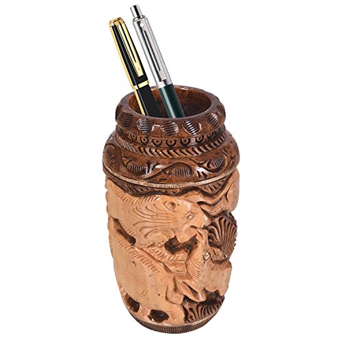 Craft Trade Hand Carved Wood Pen Holder for Desk Organizer for Home School Office Supplies Pencil Cup Pot Storage Box Suitable for Stationery - Vintage Wood - color: Elephant