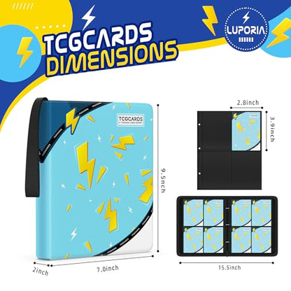 Trading Card Binder 4 Pocket,400 Pocket Card Collection Binder with 50 Removable Sleeves,PU Waterproof Top Card Book,3-Ring Zipper Collectible Trading Card Album for MTG/TCG/Card Holder Gift(Blue) - color: Blue, size: Small