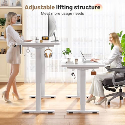 EnHomee Electric Standing Desk with LED Lights,Computer Desk 56 x 24 Inch Height Adjustable with 3 Memory Preset,Gaming Sit Stand Desk with Storage Side Pocket and Cable Management,White