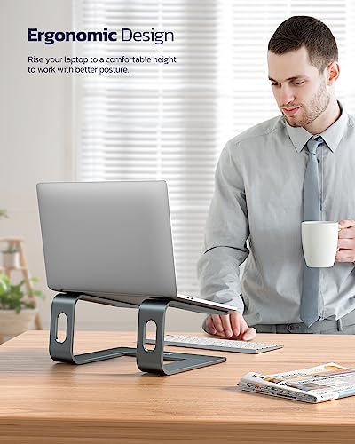 Nulaxy All-Aluminum Laptop Stand for Desk, Ergonomic Detachable Ventilated Cooling Computer Riser, Anti-Slip Design Notebook Holder Compatible with All 10-16" Laptops (MacBook, Dell XPS, HP, Lenovo) - color: A-Grey
