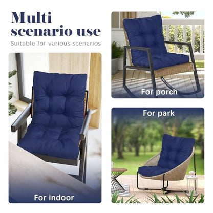 Outdoor Wicker Chair Cushions with Back Waterproof Silver Grey Rocking Chair Pad Non Slip Thick High Back Chair Cushion Set for Outdoor Furniture with Ties 41.7"*20.8" - color: Grey