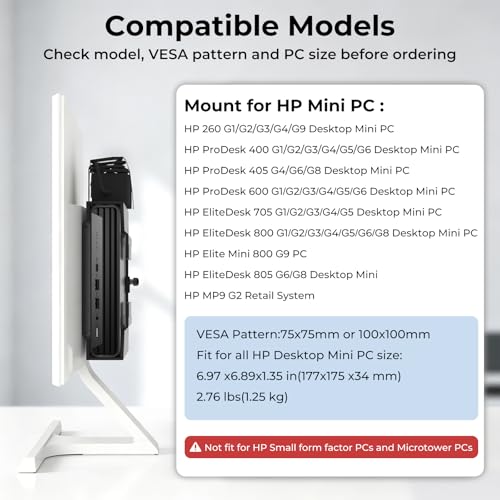 Mini PC VESA Mount for HP with C-Clamp VESA Wall Under Desk or Desk Clamp Mount for EliteDesk 800 805 705, Pro Mini 260, ProDesk 600 405 Mini PC Mounting Bracket for HP Mount to a Monitor Arm