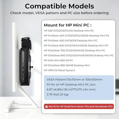 Mini PC VESA Mount for HP with C-Clamp VESA Wall Under Desk or Desk Clamp Mount for EliteDesk 800 805 705, Pro Mini 260, ProDesk 600 405 Mini PC Mounting Bracket for HP Mount to a Monitor Arm
