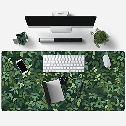 Cute Cat Kawaii Green Desk Mat - Large Gaming Mouse Pad & Keyboard Laptop Mat - Anime XL (31.5x15.7 in) - Non-Slip Base, Stitched Edges - color: Green Plants Black Cat
