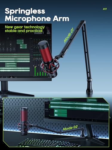 Microphone Arm Stand, CACENCAN Upgraded Mic Boom Arm with Cable Management, 3/8" to 5/8" Adapter, Desk Mount Mic Stand for Blue Yeti, Shure SM7B, HyperX, Streaming, Podcast, Gaming, Recording (Black)
