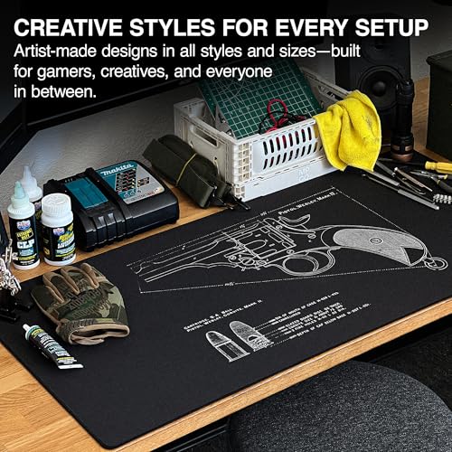 MPCO. Original Large Gaming Desk Mat – 36"x17" Aeroglyde Blueprints Pistol Webly Mark IV Black Full Desk Mouse Pad for Smooth Precision Non-Slip, Washable Extra-Large PC Mouse Pad for Gaming Sessions - color: Aeroglyde Pistol Webly Mark IV – Black