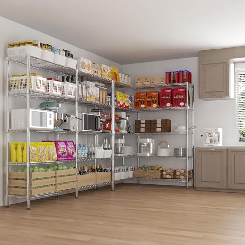 VINGLI 70" W Storage Shelves 1600LBS Heavy Duty Metal Shelving, Upgraded 5 Tier Garage Shelving Unit, Adjustable Wire Shelf for Storage Rack Commercial Pantry Shelf Organizer, 69.8"W × 15.8"D × 71"H - color: Chrome, size: 69.8"W × 15.8"D × 71"H