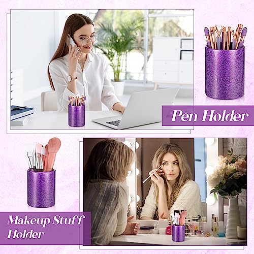 Sabary 8 Pcs Purple Pens with Pen Holder for Desk Glitter Crystal Diamond Cute Ballpoint Fancy Pencil Holder Bling Desk Organizer for Women Girls School Office Supplies Wedding Graduation Gifts - color: Purple