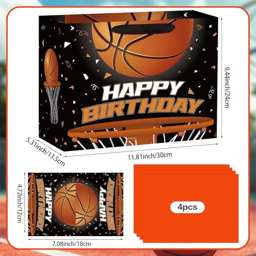 Hooqict Large Basketball Gift Bag with Handles, Tissue Paper, Greeting Cards Basketball Birthday Gift Wrap Bag for Kids Boys Men Sports Themed Goodie Treat Party Favors - color: Basketball
