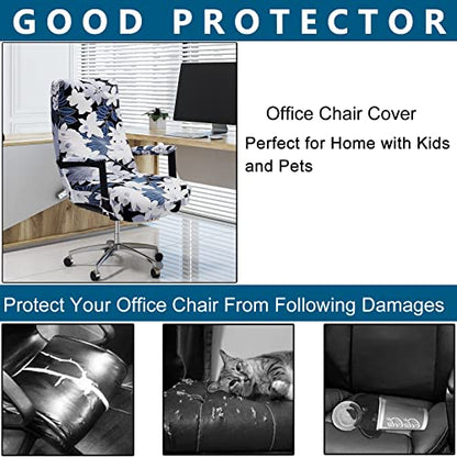 WOMACO Office Chair Covers, Stretch Computer Chair Cover with Armrest Covers, Universal Boss Chair Covers Modern Simplism Style High Back Chair Slipcover (Leaves and Flowers, Large) - color: 2-white Flowers