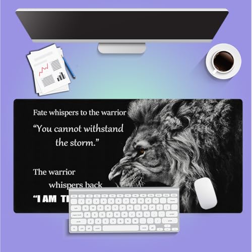 Large Gaming Mouse Pad (31.5" x 15.8")- Majestic Roar of a Lion Inspirational Quotes Warrior Whispers to Fate I am The Storm, Extra XXL Office Accessories, Premium Stitched Anti-Slip Desk Mat - color: Motivational Quotes