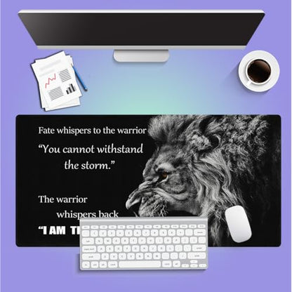Large Gaming Mouse Pad (31.5" x 15.8")- Majestic Roar of a Lion Inspirational Quotes Warrior Whispers to Fate I am The Storm, Extra XXL Office Accessories, Premium Stitched Anti-Slip Desk Mat - color: Motivational Quotes