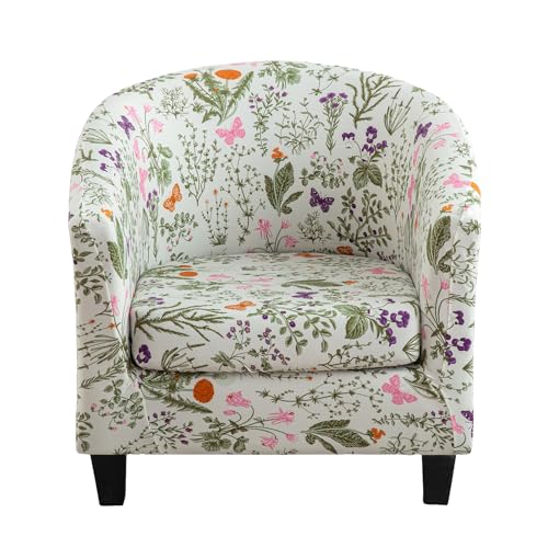 KRFOONN Club Chair Slipcover 2 Piece Stretch Printed Round Barrel Chair Covers Removable Tub Chair Slipcover with Elastic Bottom Chair Coverings Furniture Protector Cover for Living Room, B14 - color: Colorb14