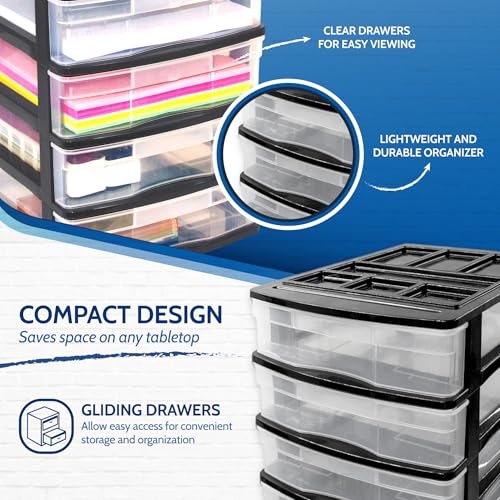 Gracious Living 4-Drawer Desktop and Countertop Storage Organizer Drawer Set, Plastic Office Desk Organizer, Black/Clear - size: 1 Pack