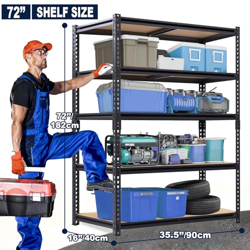 Garage Storage Shelves 72'',Ajustable Garage Shelving Units, Storage Shelves Heavy Duty, Metal Shelving for Basement, Warehouse, Workshop, Pantry, Closet, 2400 LBS, 16" D x 35.5" W x 72" H - size: 16"D x 35.5"W x 72"H