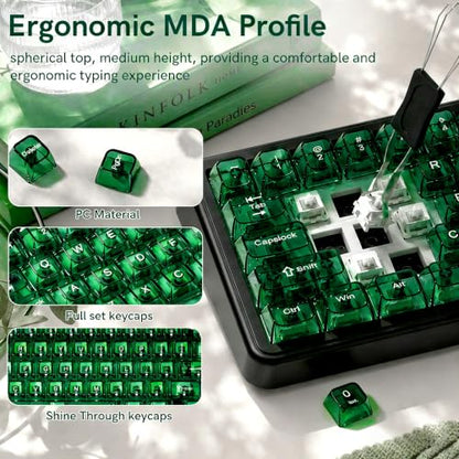 dagaladoo Clear keycaps,Transparent Keyboard keycaps,Jelly Key caps Set,Shine Through keycap，MDA Profile Keyboard caps for Mx Switches Mechanical Keyboard(Dark Green) - color: Dark Green