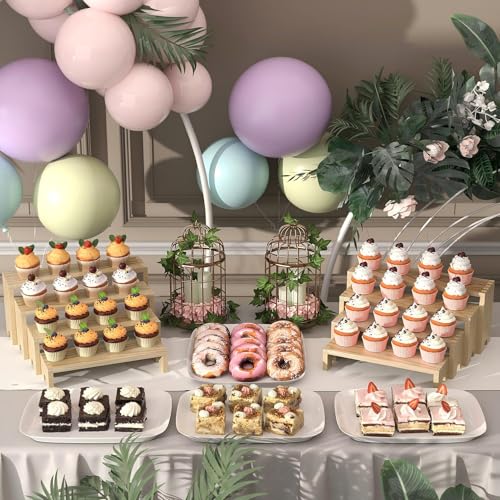 2 Set Wooden Tiered Risers Display Stands for Vendor Events,Stackable Wood Cupcake Display Stand,Farmhouse Decor Wood Dessert Table Display Set,Vendor Booth Display Items,Food Display Risers for Party - color: Original Wood, size: 2 PACK