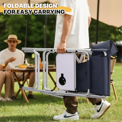MoNiBloom 44.5'' Tall Makeup Artist Director Chair, Foldable Portable Aluminum Frame Folding Chair with Side Table, Cup Holder and Storage Pockets, 250 lbs Capacity, Navy Blue - color: Navy Blue, size: 23.5" x 17" x 44.5" (1 Pack)