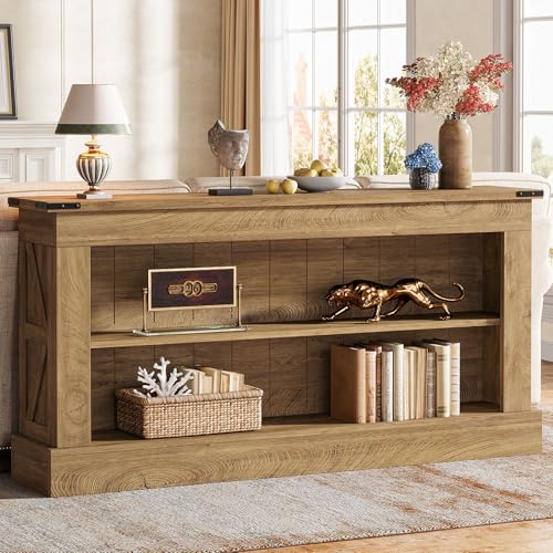 Tribesigns 63-Inch Long Console Table for Entryway, Narrow Long Entry Table with Shelves for Living Room, Farmhouse Sofa Console Behind Couch, for Foyer, Hallway, Brown - color: Brown