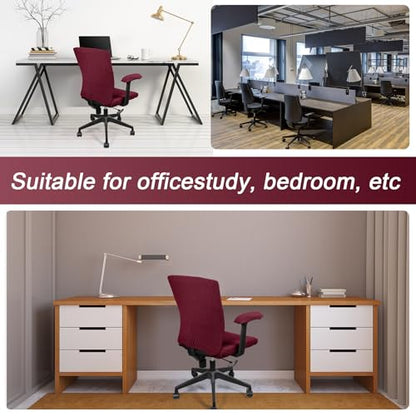Tallew 4 Pcs Office Chair Covers Set Computer Universal Protective Stretchable Chair Seat Covers Desk Armrest Slipcovers Pads Office Cushion Backrest for Rotating (XL,Burgundy) - color: Burgundy