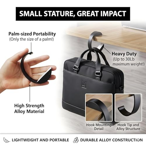 2 PCS Purse Hanger for Table, C Shape Handbag Hook for Desk | Heavy Duty Alloy Purse Holder Clip, Non-Slip Portable Bag Hook for Office, Restaurant, Cafe Use
