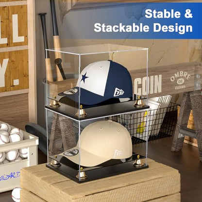 Hat Display Case Clear Acrylic Hat Display Box Assemble Baseball Cap Holder for Signed Memorabilia Cap Storage with Metal Bell Base (11x8.2x7.1 inch) - size: 11 x 8.2 x 7.1 inch