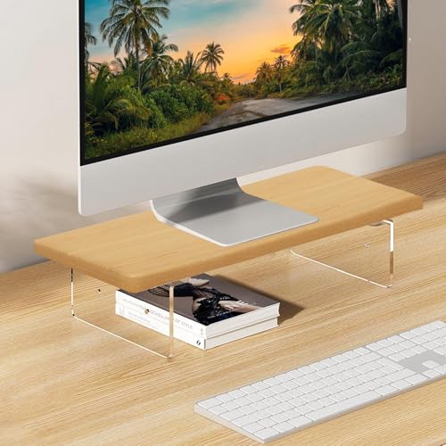 Monitor Stand Riser 2.16/3.34 Inch 2 Height Adjustments Acrylic Stand with Installation Tool, Desk Organizer Accessories Office Desk Storage Rack Screen/PC/Printer/Laptop Riser 7.8 x 15.7 Inch (Maple) - color: Maple