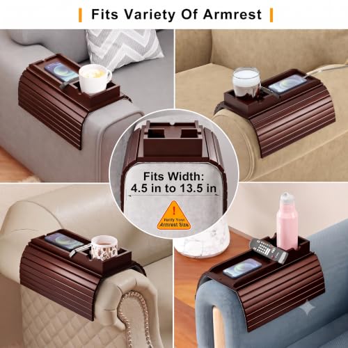 Bestjing Bamboo Couch Armrest Table, Sofa Arm Tray with Detachable Couch Cup Holder- 2 in 1 Anti-Slip Foldable Sofa Armchair Caddy Table for Drinks Cellphone TV Remote Snacks (Walnut) - color: Walnut, size: 16.3" x 13.3" x 2"