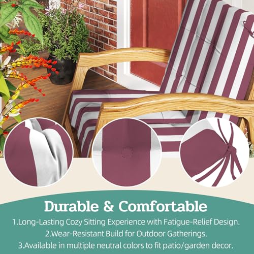 Outdoor Chair Cushions Set of 2, 42x21x4 Inch Patio Cushion for Dining/Rocking Chairs, High Back Soft Seat Pad, Indoor Outside Use, Fade-Resistant & Waterproof, Burgundy White Stripes - color: Burgundy White Stripes