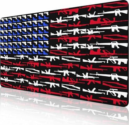 Gaming Mouse Pad, Large Mouse Pads for Desk, Non-Slip Rubber Base Mousepad, Keyboard Mouse Mat, Desk Pad with Stitched Edges, 35.4x15.7 inch Gun Shape of American Flag - color: Gun Shape of American Flag, size: 35.4" x 15.7"