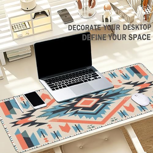 Western Rug Mouse Pads Vintage Southwest Desk Mats for Computers, Retro XL Large Aztec Desk Accessories Office Decor Blue Orange Gaming Full Desks Computer Mat for Women Men 31.5x11.8 - color: Green, size: 31.5L x 11.8W inches