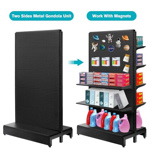 NectaCol Pegboard Display Stand, Gondola Shelf Display for Convenient Grocery Office Supply or Liquor Stores, Standing Pegboard Display Two Sides Peg Board Panels, 20 Hooks, No Including 8 Shelves - size: 1 Unit - Two Sides - Black