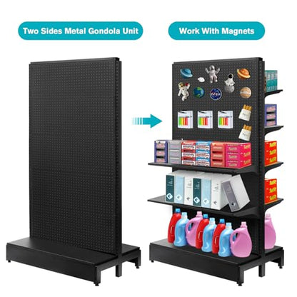 NectaCol Pegboard Display Stand, Gondola Shelf Display for Convenient Grocery Office Supply or Liquor Stores, Standing Pegboard Display Two Sides Peg Board Panels, 20 Hooks, No Including 8 Shelves - size: 1 Unit - Two Sides - Black