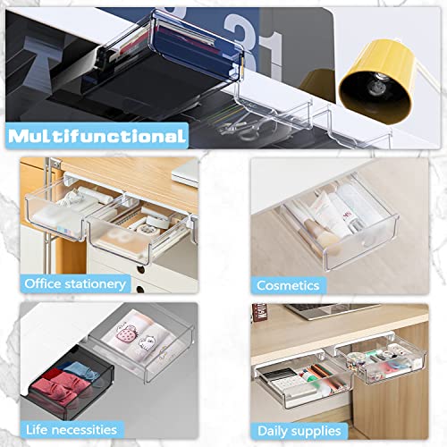 OSPNIEEK Self-adhesive Under Desk Drawer Organizer, 2 Pack Table Hidden Slide Out Large Storage Mounted Desktop Pencil Holder Tray Drawers for Office Home School Stationery Kitchen (Large, White) - color: Matte White, size: Large