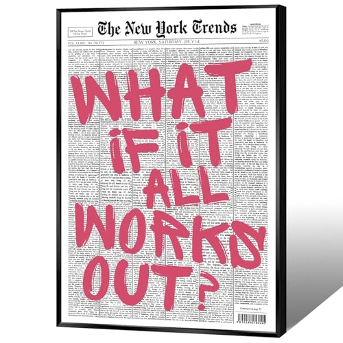 Black Framed Vintage Pink New York Newspaper Canvas Posters What If It All Works Out Wall Art Positive Inspirational Quote Prints Painting For Living Room Bedroom Dorm Wall Decor 24x36in - color: Multi 02, size: 24"L x 36"W, style: Black Framed