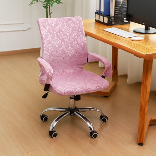 Velvet Pink Office Chair Cover with Armrest Cover 18Inch Wide Stretch Small Desk Computer Chair Covers with Long Zipper Arm Slipcovers Washable - color: Velvet-pink, size: Small