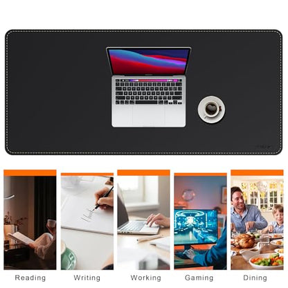 Mydours Large Desk Mat 51.2" x 23.6", PU Leather Surface for Smooth Mouse Control, Office Desk Blotter with Scratch-Resistant Design, Extended Gaming Surface Spacious Laptop Coverage (Black) - color: Black, size: 51.2" x 23.6"