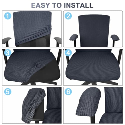 Tallew 4 Pcs Office Chair Covers Set Computer Universal Protective Stretchable Chair Seat Covers Desk Armrest Slipcovers Pads Office Cushion Backrest for Rotating (XL,Dark Gray) - color: Dark Gray
