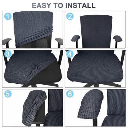 Tallew 4 Pcs Office Chair Covers Set Computer Universal Protective Stretchable Chair Seat Covers Desk Armrest Slipcovers Pads Office Cushion Backrest for Rotating (XL,Dark Gray) - color: Dark Gray
