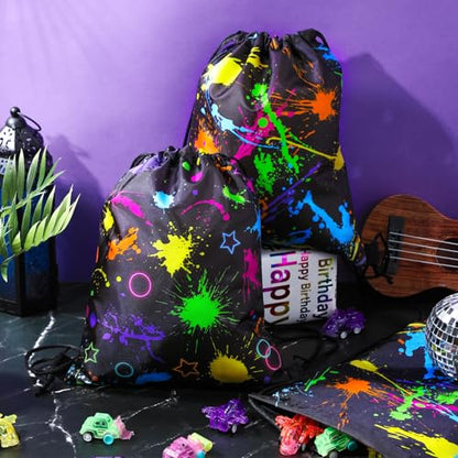 Yiyiring 16 Pcs Glow In The Dark Gift Bags Neon Treat Drawstring Bags Party Supplies for Light Birthday Party Travel Camping Supplies Decorations (Glow) - style: Glow