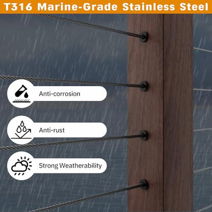 Cable Railing Protector Sleeves - 50 Pack T316 Stainless Steel Protective Sleeves - 1/8" 3/16" 5/32" Black Deck Cable Railing Hardware Kit for Wood Posts