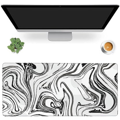 MIOAOSRT Desk Mat,Abstract Black and White Marbling Extended Gaming Mouse Pad,Large Non-Slip Rubber Base Mousepad with Stitched Edges,Waterproof Mouse Mat Desk Pad for Office Game Home 35.4x15.75 in - color: Black and White Marbling