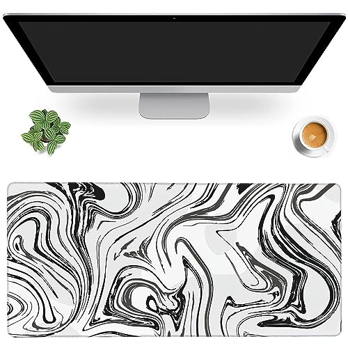 MIOAOSRT Desk Mat,Abstract Black and White Marbling Extended Gaming Mouse Pad,Large Non-Slip Rubber Base Mousepad with Stitched Edges,Waterproof Mouse Mat Desk Pad for Office Game Home 35.4x15.75 in - color: Black and White Marbling